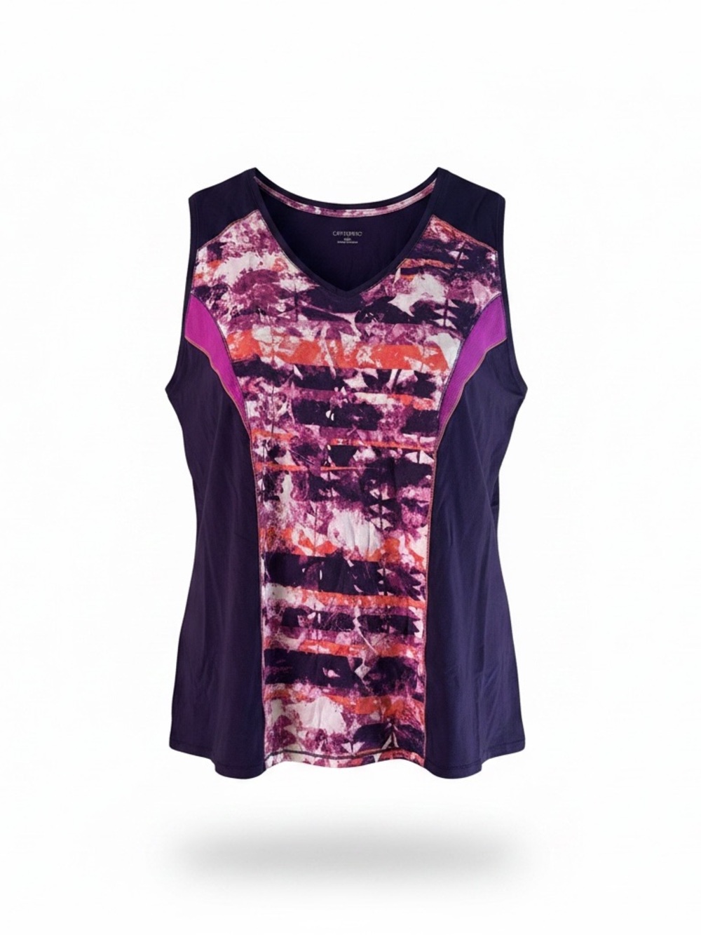 Catherines Purple and Pink Abstract V-Neck Tank